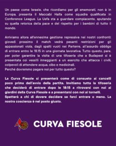 Fiorentina-Maccabi, Curva Fiesole: "Israele massacra i civili"